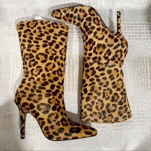 Zara Women’s Animal Print Heeled Leather Ankle Boots - Size 8